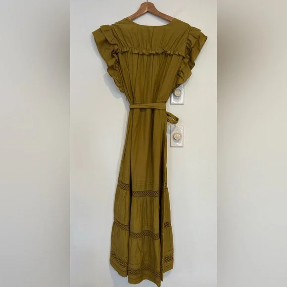 Marie Oliver || Juliet Silk-Blend Belted Ruffle Midi Dress in Green Large - Picture 7 of 10